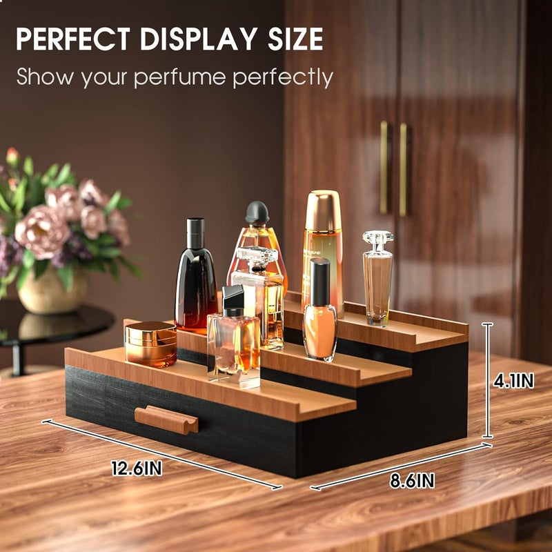Sephyroth Cologne Organizer for Men 3 Tier of Cologne Display with Drawer Storage Perfume Oragnizer Display,Great Gift for Man(Black Walnut) - Image 4